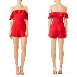 Jay Godfrey Bianca Red Off Shoulder Ruffle Romper